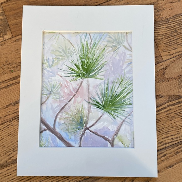 Original watercolour painting, pine needles in the snow, white mat included - Picture 1 of 3